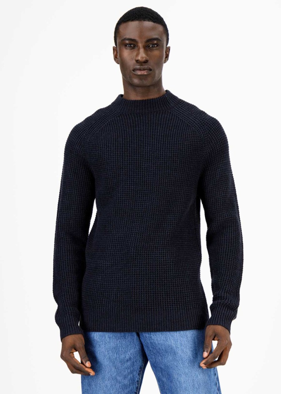 Men Woolworths Knitwear | Textured Knit Pullover Navy Melange • Moniceshop